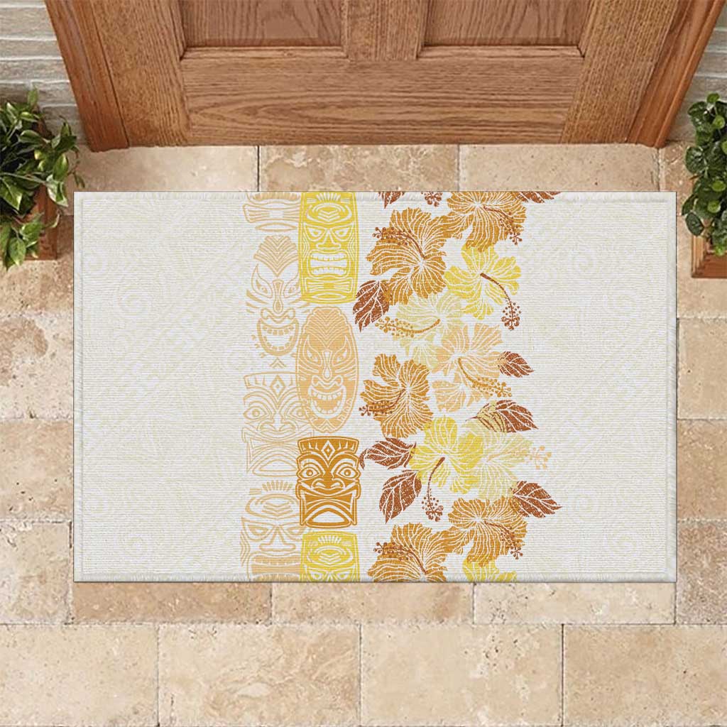 Christmas Aloha Hawaii Tiki Rubber Doormat Hibiscus Autumn Colors - Polynesian Pride