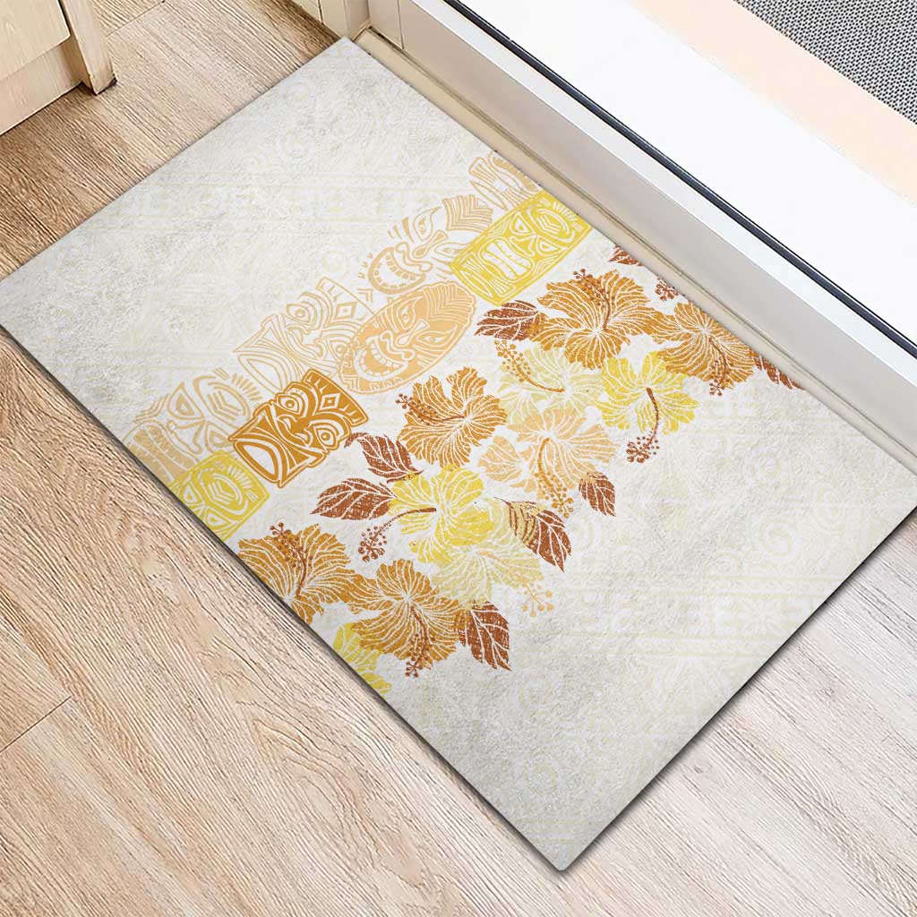 Christmas Aloha Hawaii Tiki Rubber Doormat Hibiscus Autumn Colors - Polynesian Pride