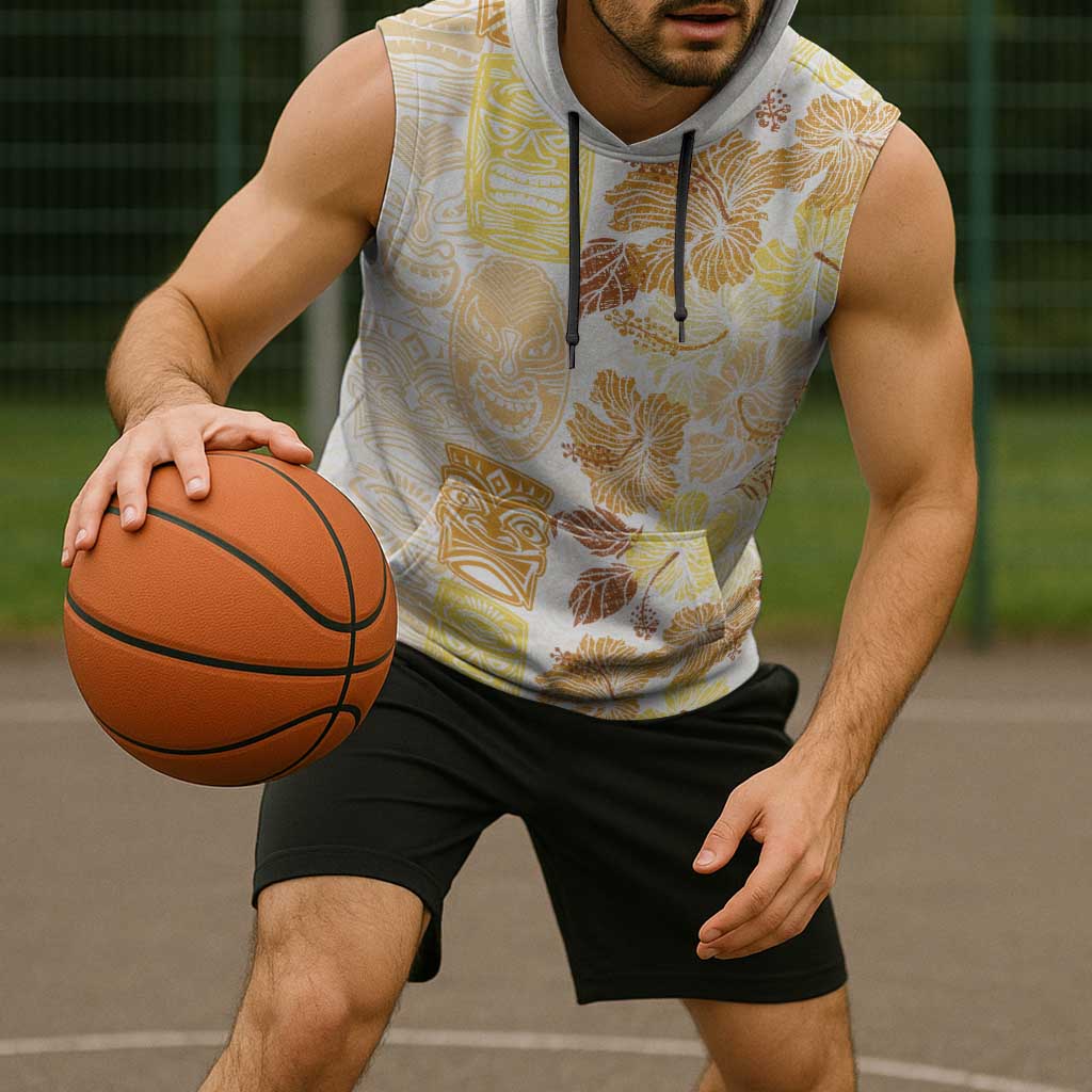 Christmas Aloha Hawaii Tiki Sleeveless Hoodie Hibiscus Autumn Colors - Polynesian Pride