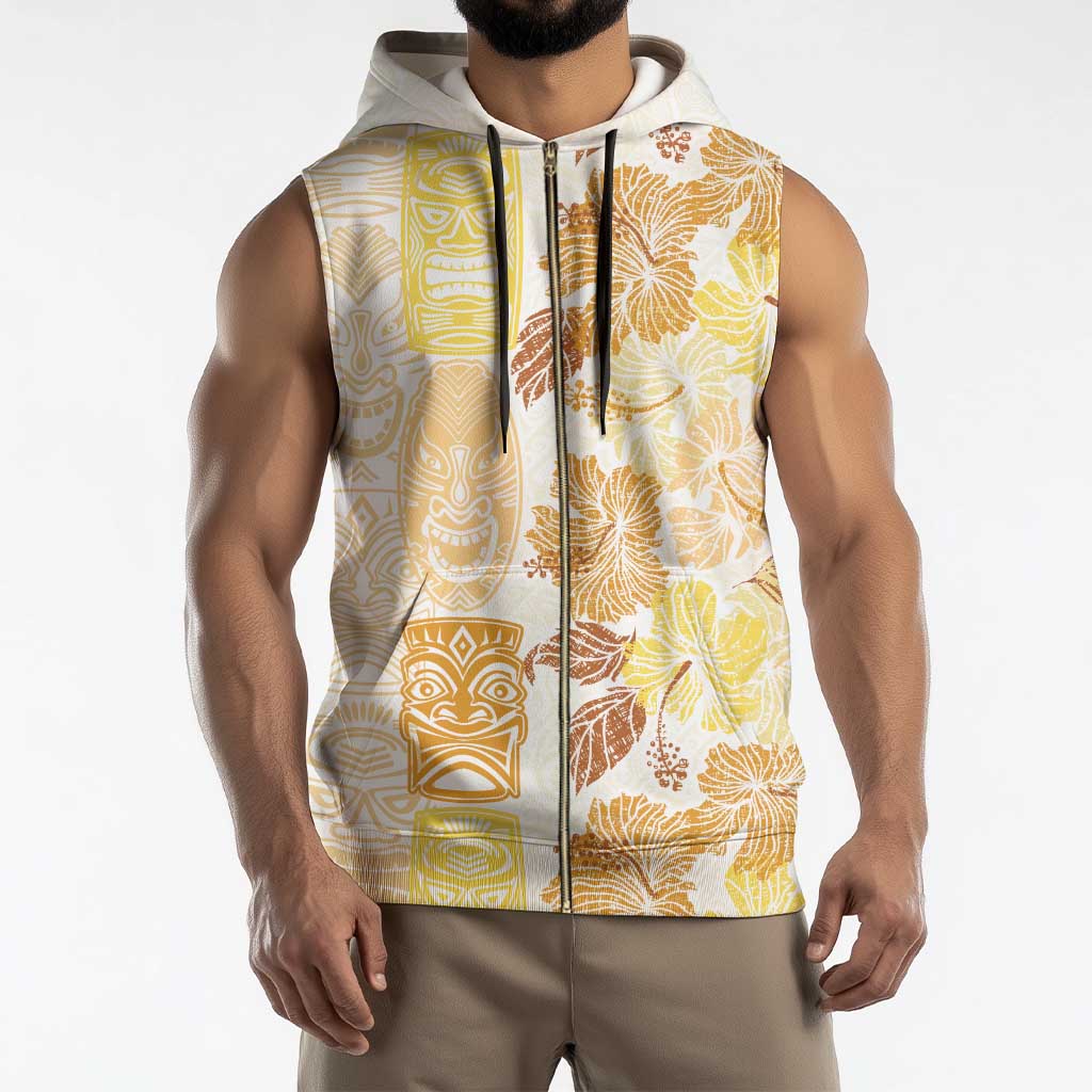 Christmas Aloha Hawaii Tiki Sleeveless Zip Hoodie Hibiscus Autumn Colors - Polynesian Pride