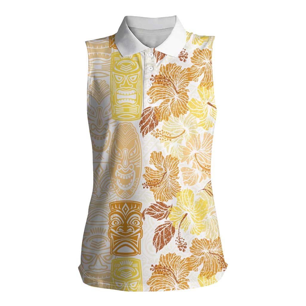 Christmas Aloha Hawaii Tiki Women Sleeveless Polo Shirt Hibiscus Autumn Colors - Polynesian Pride