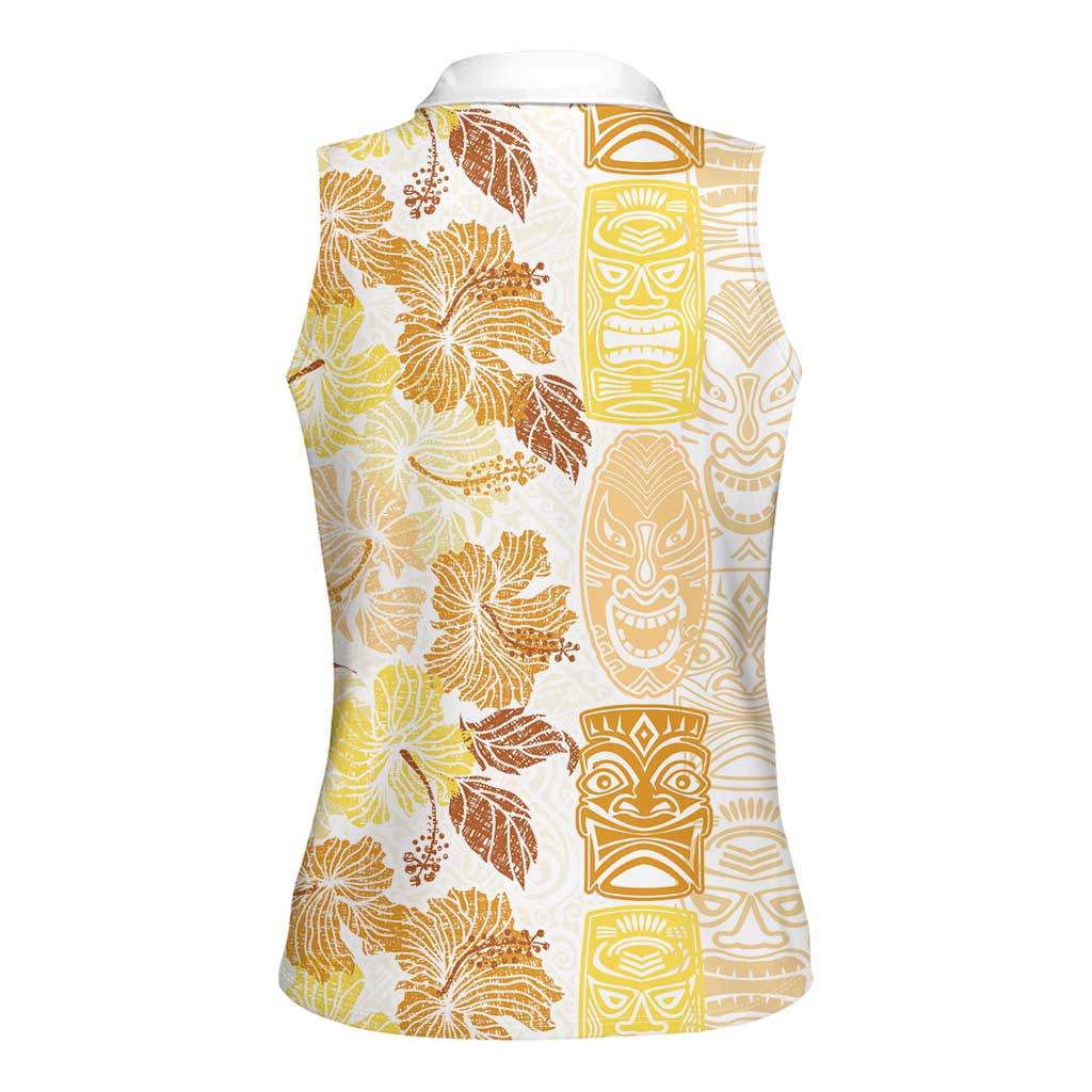 Christmas Aloha Hawaii Tiki Women Sleeveless Polo Shirt Hibiscus Autumn Colors - Polynesian Pride