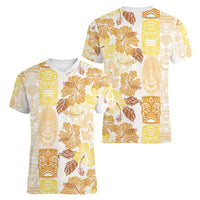 Christmas Aloha Hawaii Tiki Women V-Neck T-Shirt Hibiscus Autumn Colors - Polynesian Pride