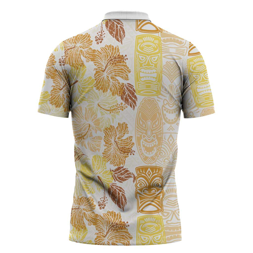 Christmas Aloha Hawaii Tiki Zipper Polo Shirt Hibiscus Autumn Colors - Polynesian Pride