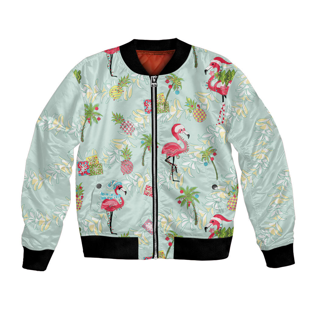 Aloha Hawaii Christmas Seamless Bomber Jacket Plumeria Lei