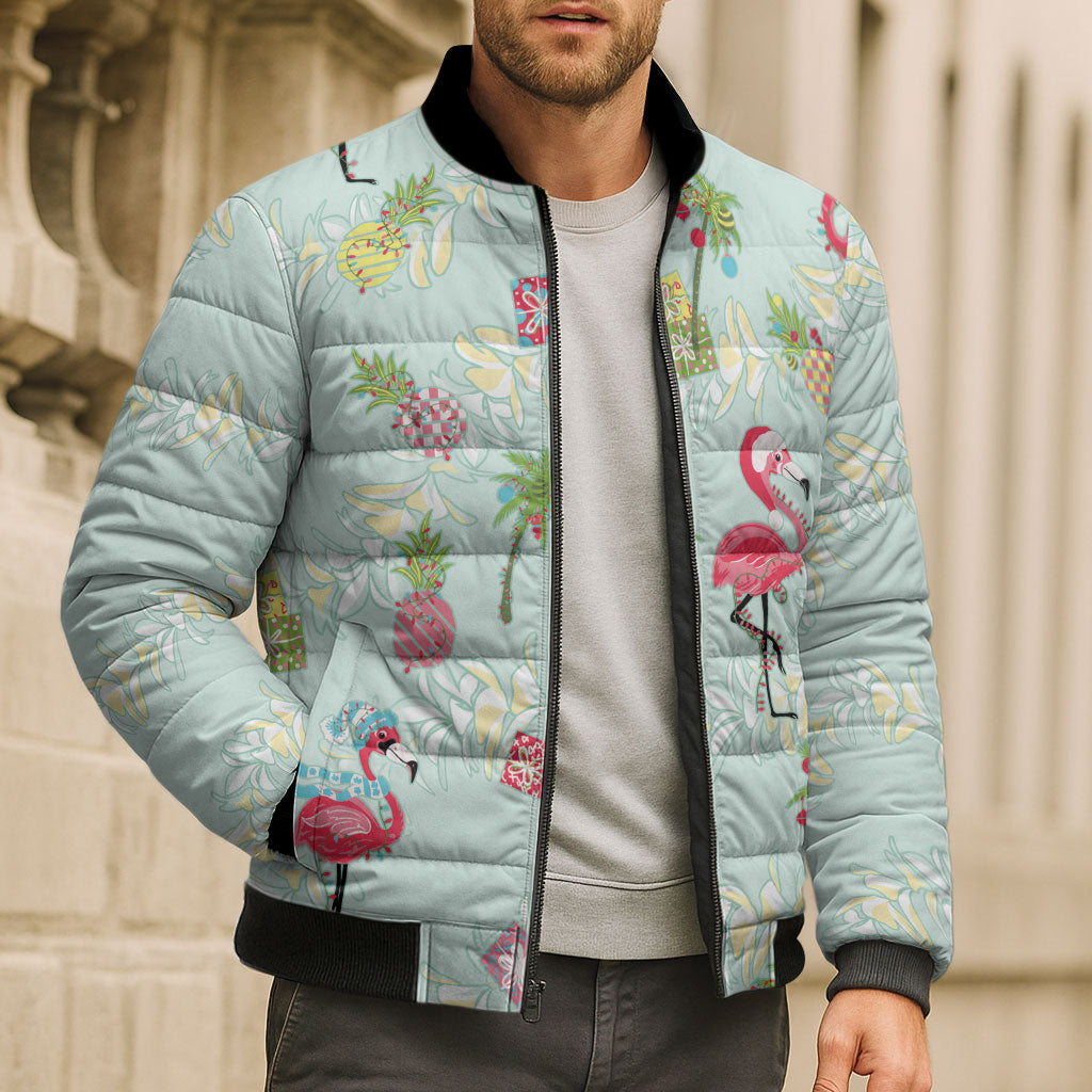 Aloha Hawaii Christmas Seamless Bomber Puffer Jacket Plumeria Lei