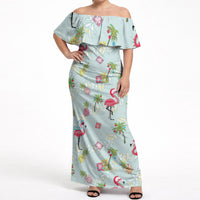 Aloha Hawaii Christmas Seamless Off Shoulder Maxi Dress Plumeria Lei LT7 Women Cerulean - Polynesian Pride