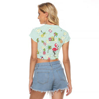 Aloha Hawaii Christmas Seamless Raglan Cropped T Shirt Plumeria Lei LT7 - Polynesian Pride