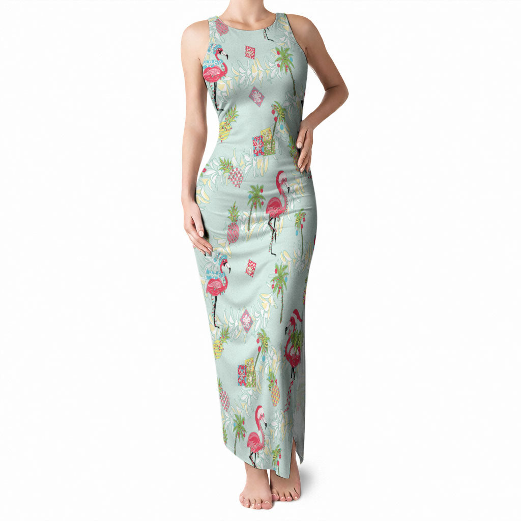 Aloha Hawaii Christmas Seamless Tank Maxi Dress Plumeria Lei