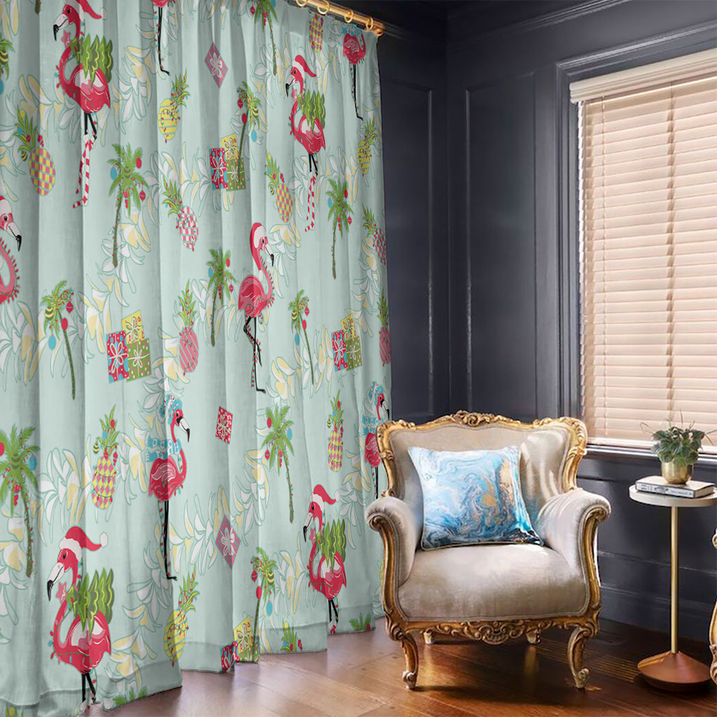 Aloha Hawaii Christmas Seamless Window Curtain Plumeria Lei