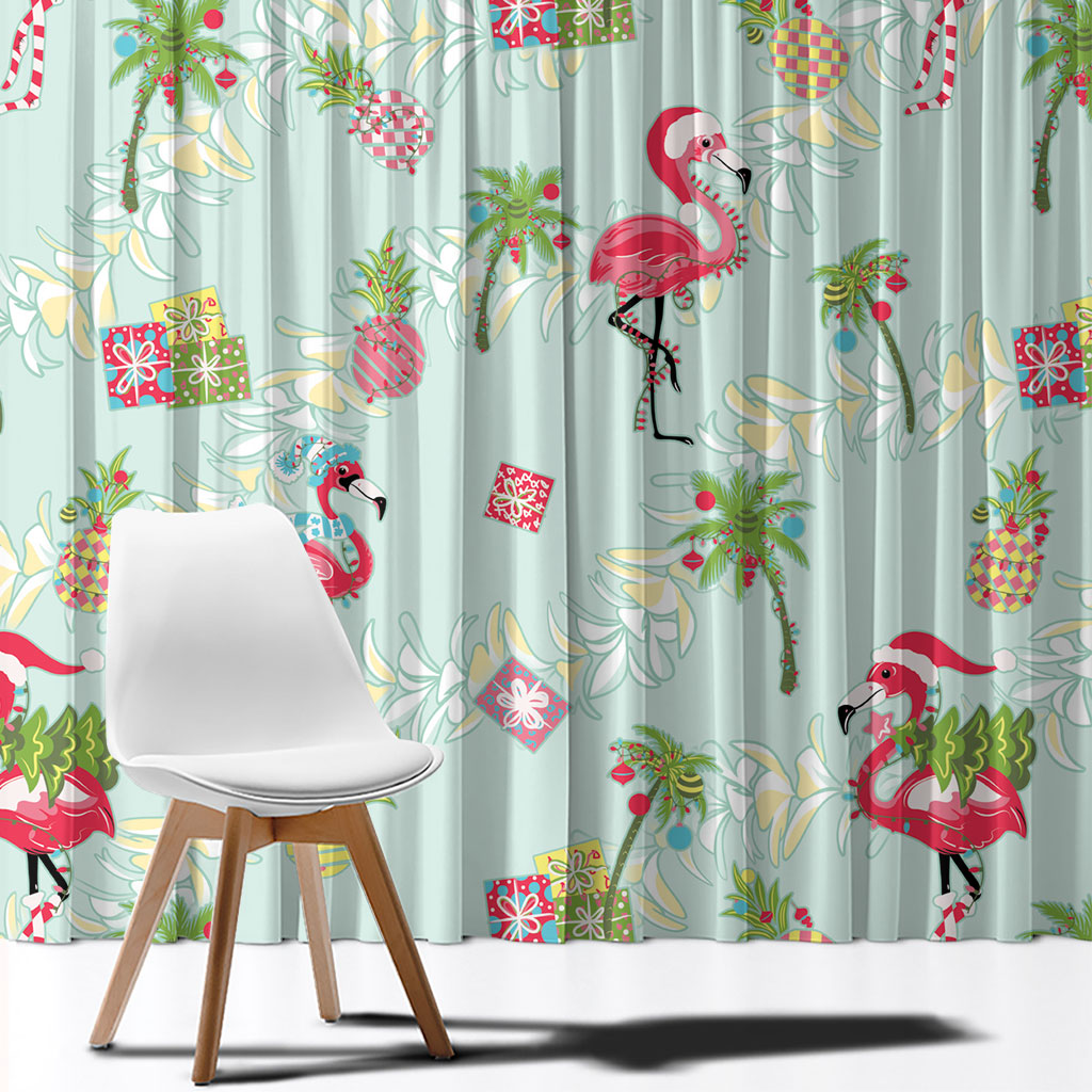 Aloha Hawaii Christmas Seamless Window Curtain Plumeria Lei