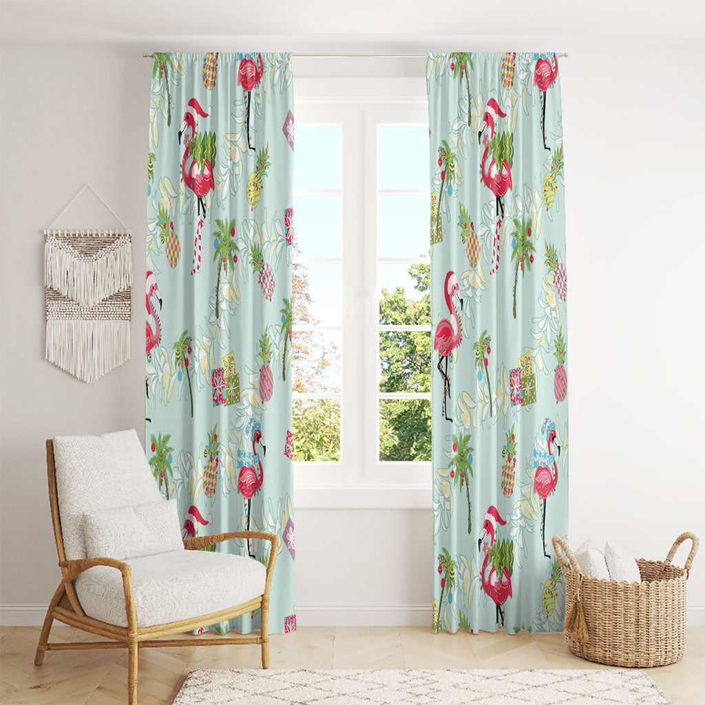 Aloha Hawaii Christmas Seamless Window Curtain Plumeria Lei