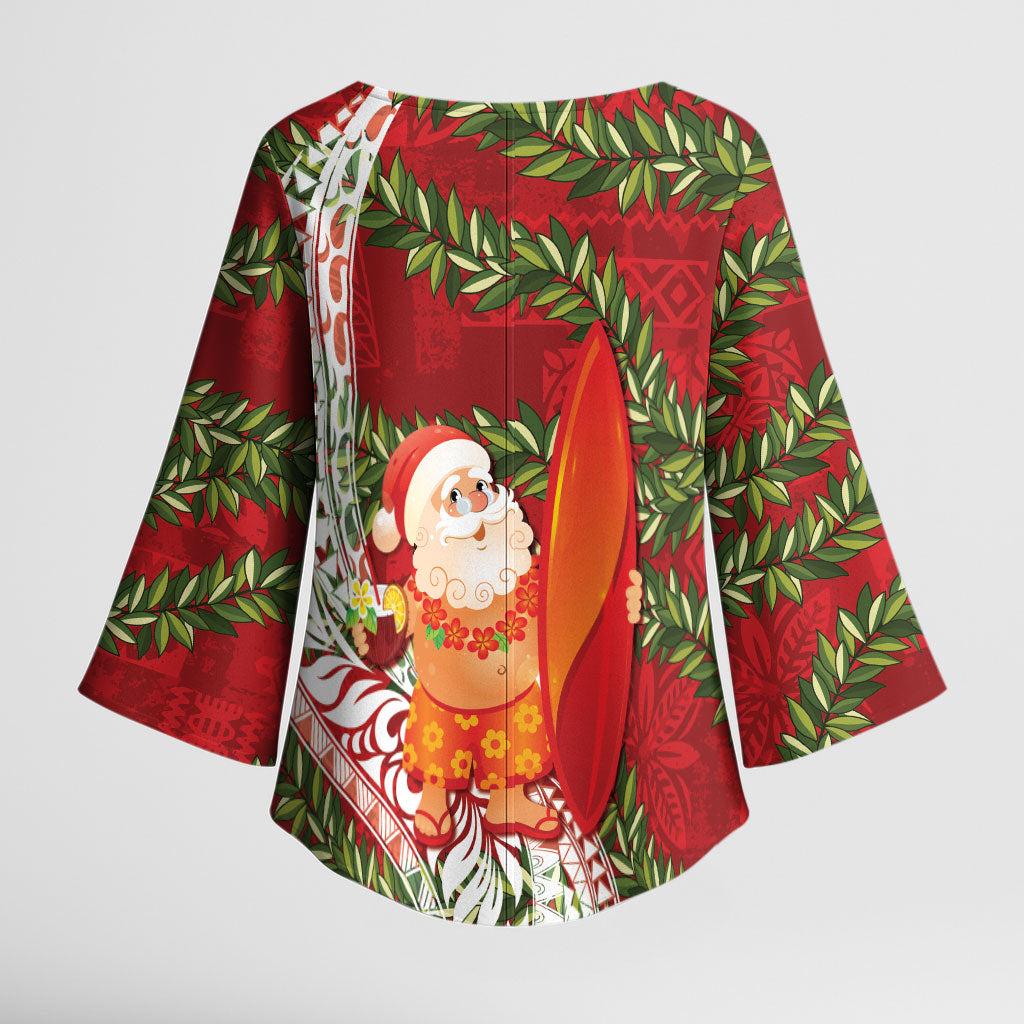 Mele Kalikimaka Hawaii Christmas Maile Lei Kimono Sleeve Blouse Tropical Santa LT7 - Polynesian Pride