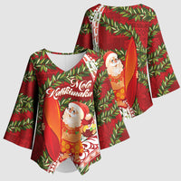 Mele Kalikimaka Hawaii Christmas Maile Lei Kimono Sleeve Blouse Tropical Santa LT7 - Polynesian Pride