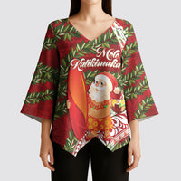 Mele Kalikimaka Hawaii Christmas Maile Lei Kimono Sleeve Blouse Tropical Santa LT7 - Polynesian Pride