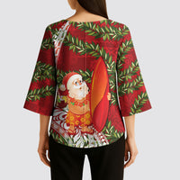 Mele Kalikimaka Hawaii Christmas Maile Lei Kimono Sleeve Blouse Tropical Santa LT7 - Polynesian Pride