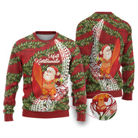 Mele Kalikimaka Hawaii Christmas Maile Lei Ugly Christmas Sweater Tropical Santa LT7 Red - Polynesian Pride