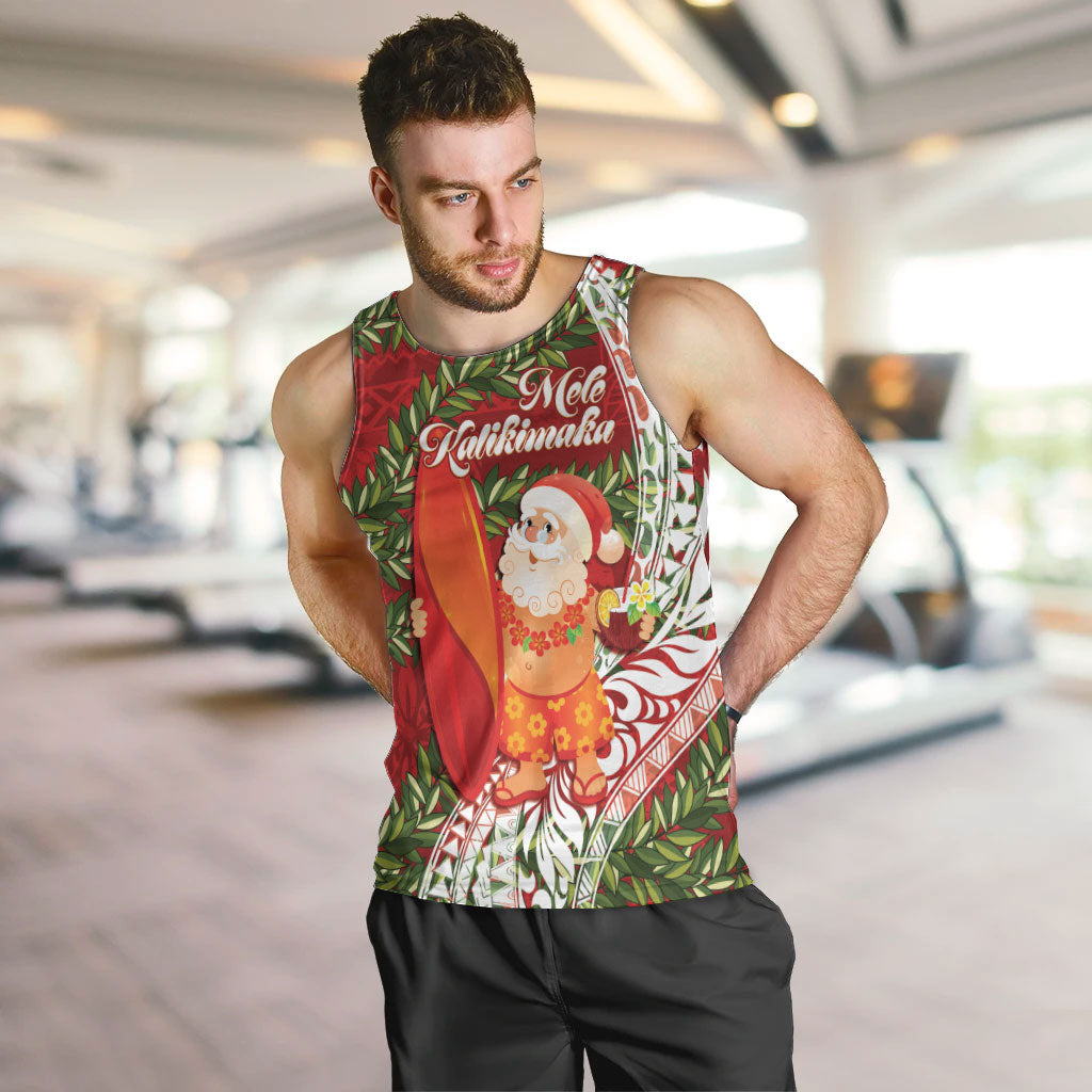 Mele Kalikimaka Hawaii Christmas Maile Lei Men Tank Top Tropical Santa LT7 Red - Polynesian Pride