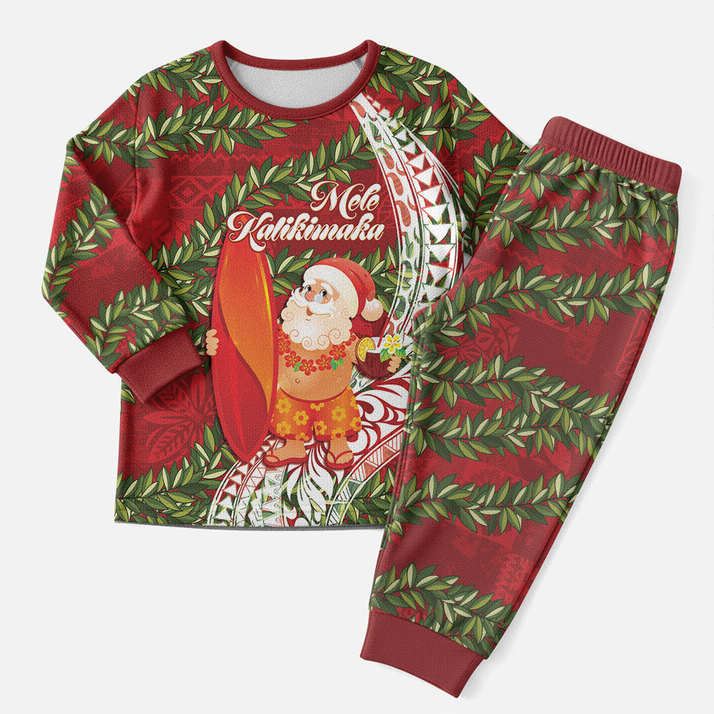 Mele Kalikimaka Hawaii Christmas Maile Lei Christmas Pajama Set Tropical Santa LT7 Men Red - Polynesian Pride