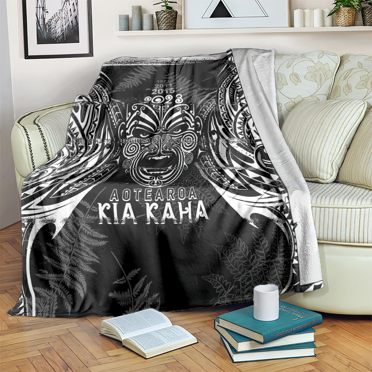 Custom New Zealand Rugby Blanket 2023 World Cup Aotearoa Haka Face LT7 - Polynesian Pride