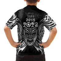 New Zealand Rugby Family Matching Off Shoulder Short Dress and Hawaiian Shirt 2023 World Cup Aotearoa Haka Face LT7 - Polynesian Pride