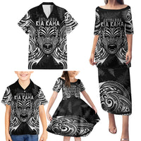 New Zealand Rugby Family Matching Puletasi Dress and Hawaiian Shirt 2023 World Cup Aotearoa Haka Face LT7 - Polynesian Pride