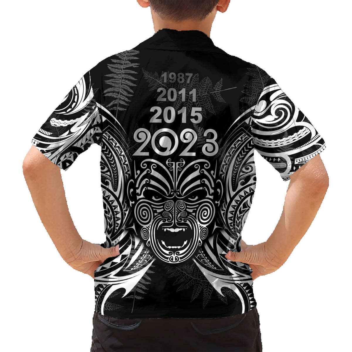 New Zealand Rugby Family Matching Short Sleeve Bodycon Dress and Hawaiian Shirt 2023 World Cup Aotearoa Haka Face LT7 - Polynesian Pride