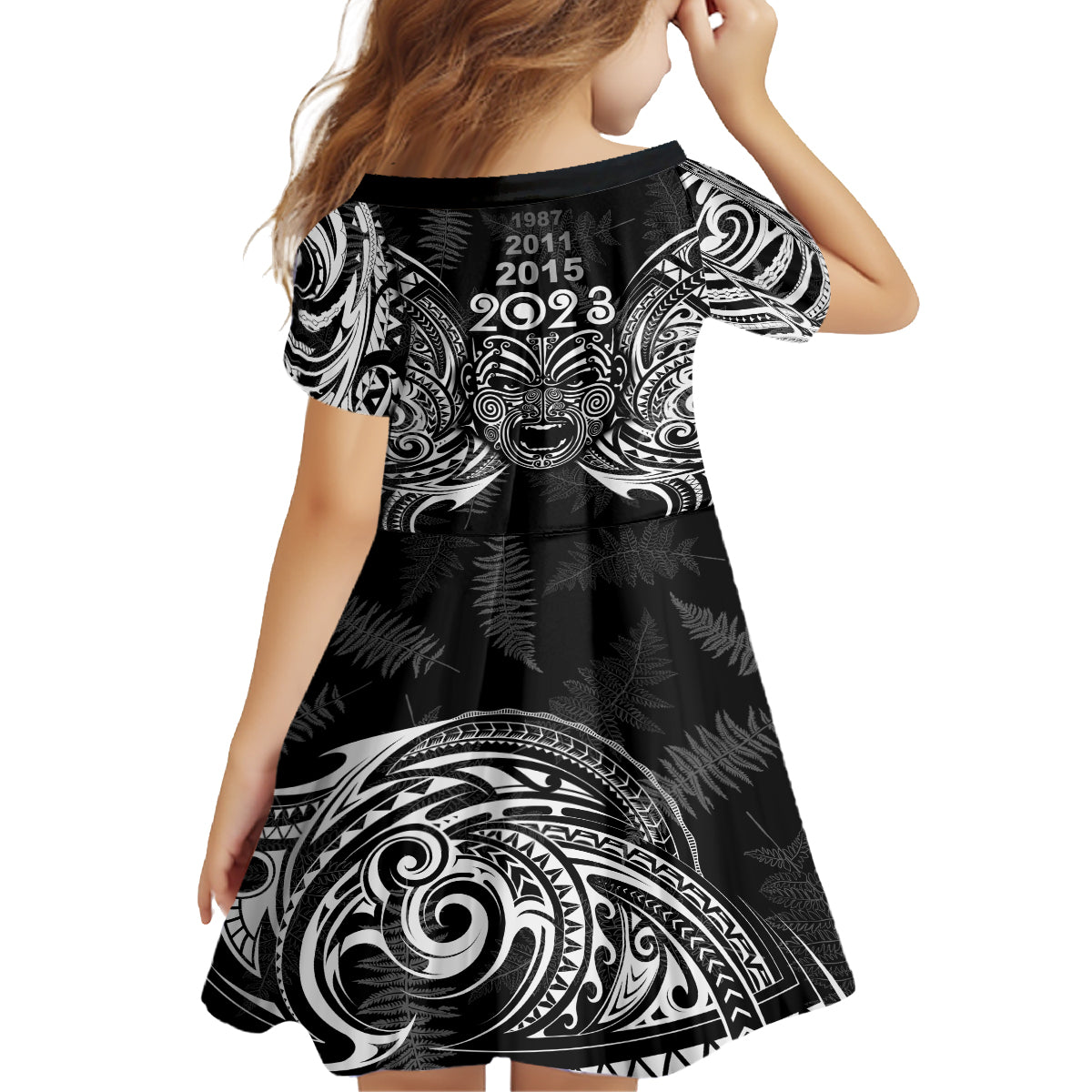 New Zealand Rugby Family Matching Summer Maxi Dress and Hawaiian Shirt 2023 World Cup Aotearoa Haka Face LT7 - Polynesian Pride