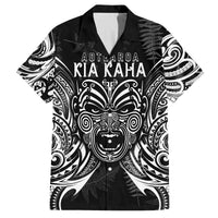 New Zealand Rugby Family Matching Summer Maxi Dress and Hawaiian Shirt 2023 World Cup Aotearoa Haka Face LT7 Dad's Shirt - Short Sleeve Black - Polynesian Pride