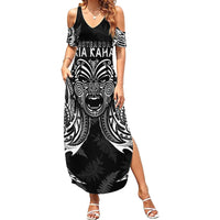New Zealand Rugby Family Matching Summer Maxi Dress and Hawaiian Shirt 2023 World Cup Aotearoa Haka Face LT7 Mom's Dress Black - Polynesian Pride