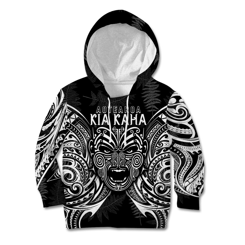 Custom New Zealand Rugby Kid Hoodie 2023 World Cup Aotearoa Haka Face LT7 Black - Polynesian Pride