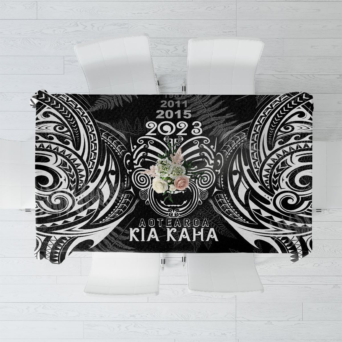 New Zealand Rugby Tablecloth 2023 World Cup Aotearoa Haka Face LT7 Black - Polynesian Pride