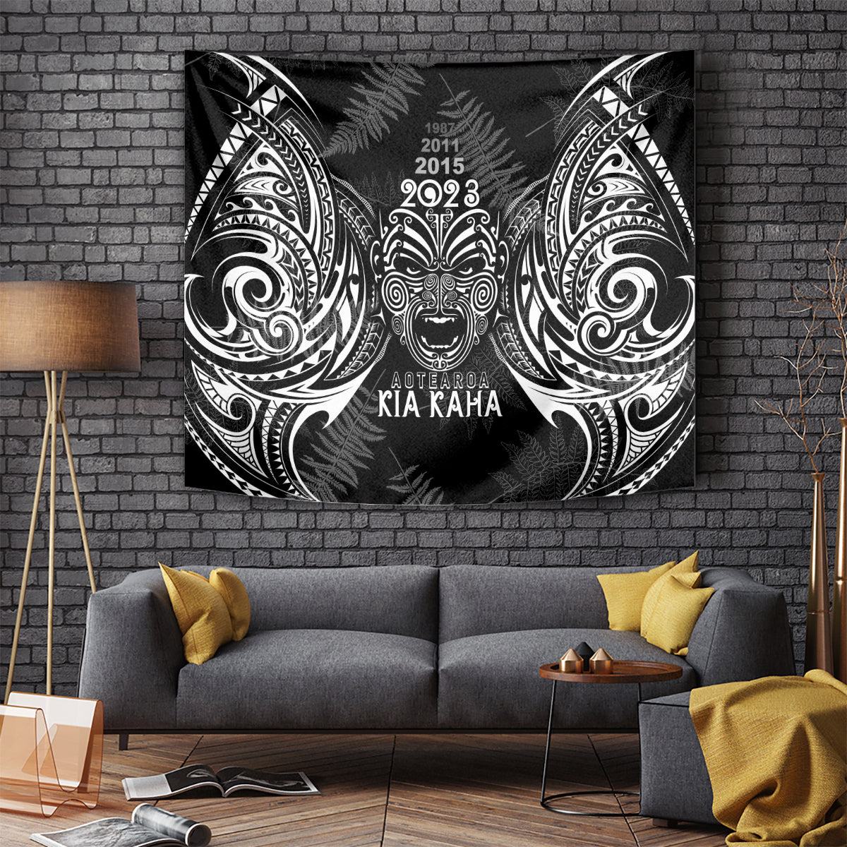 Custom New Zealand Rugby Tapestry 2023 World Cup Aotearoa Haka Face LT7 Black - Polynesian Pride