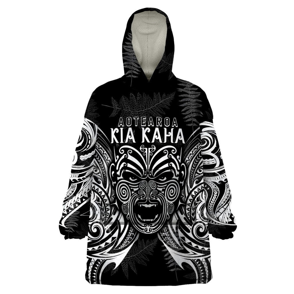 Custom New Zealand Rugby Wearable Blanket Hoodie 2023 World Cup Aotearoa Haka Face LT7 One Size Black - Polynesian Pride