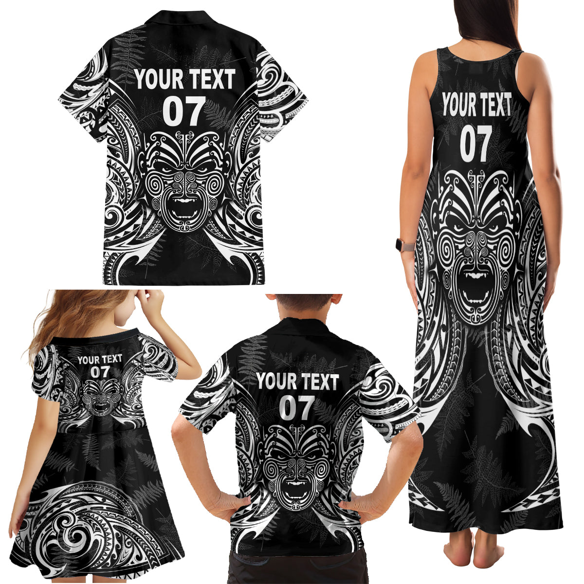 New Zealand Rugby Family Matching Tank Maxi Dress and Hawaiian Shirt 2023 World Cup Aotearoa Create History LT7 - Polynesian Pride