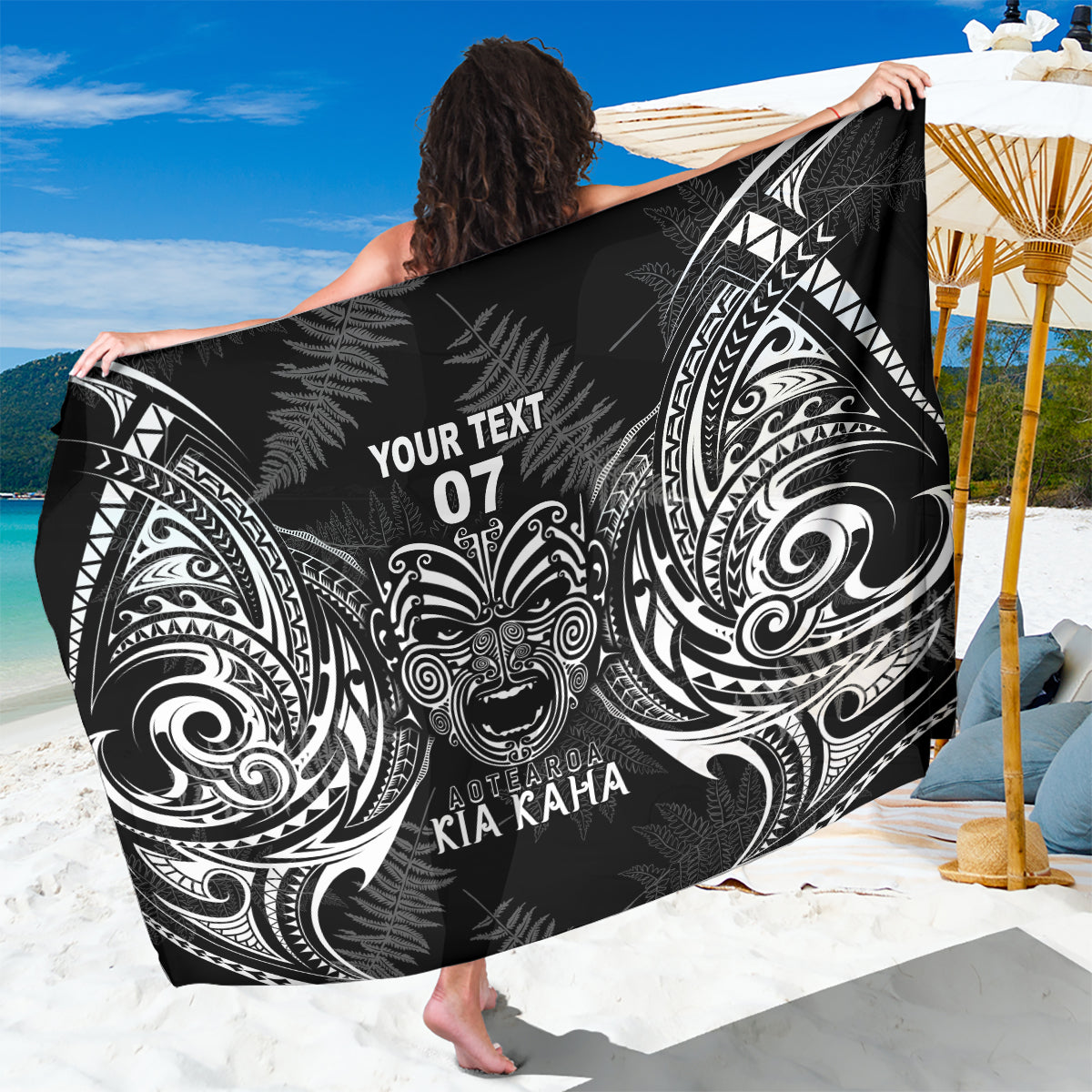 New Zealand Rugby Sarong 2023 World Cup Aotearoa Create History LT7 One Size 44 x 66 inches Black - Polynesian Pride