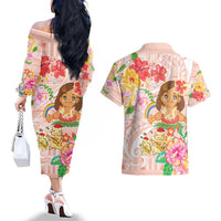 Aloha Hawaii Couples Matching Off The Shoulder Long Sleeve Dress and Hawaiian Shirt Kawaii Mele Kalikimaka - Pastel Fever