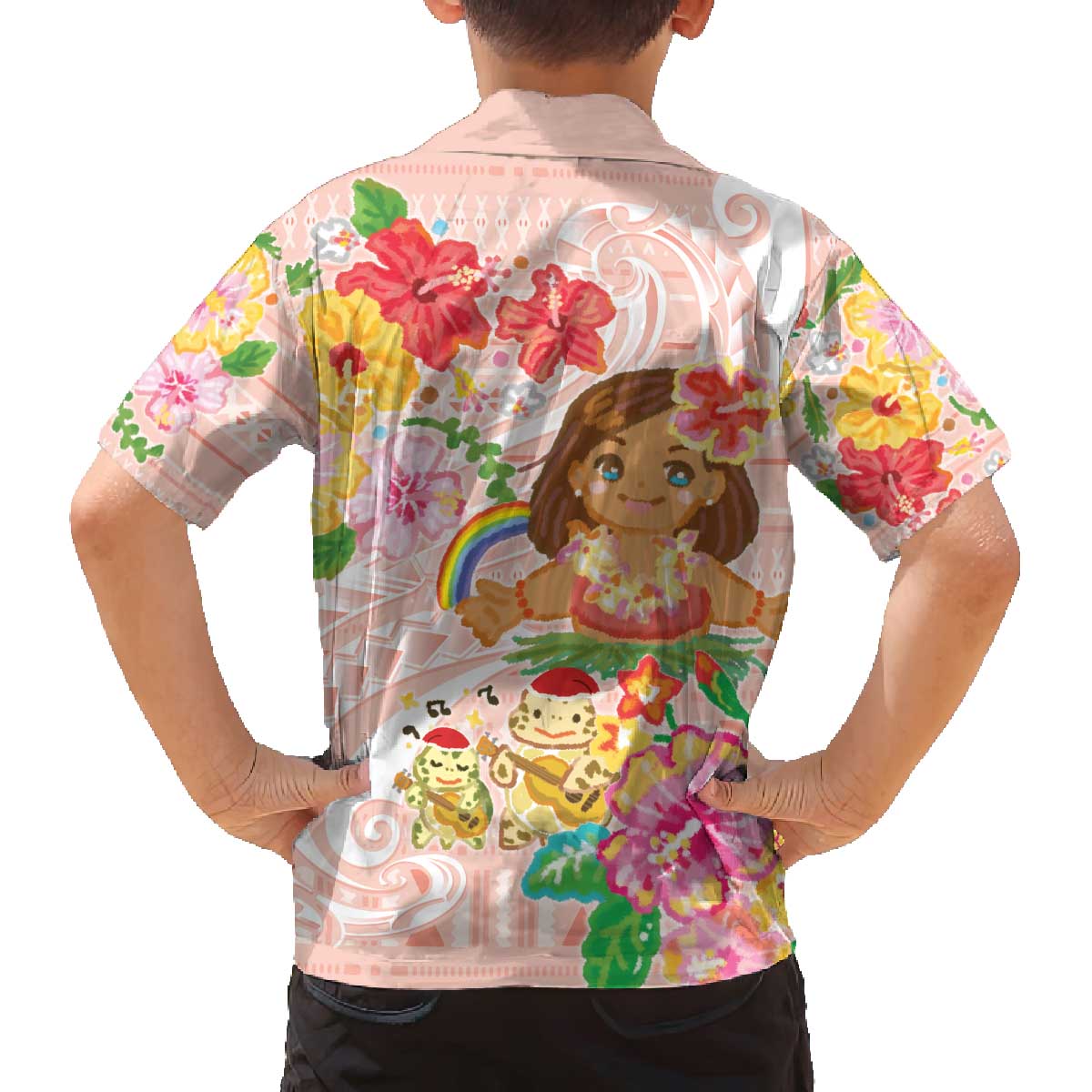 Aloha Hawaii Family Matching Off The Shoulder Long Sleeve Dress and Hawaiian Shirt Kawaii Mele Kalikimaka - Pastel Fever
