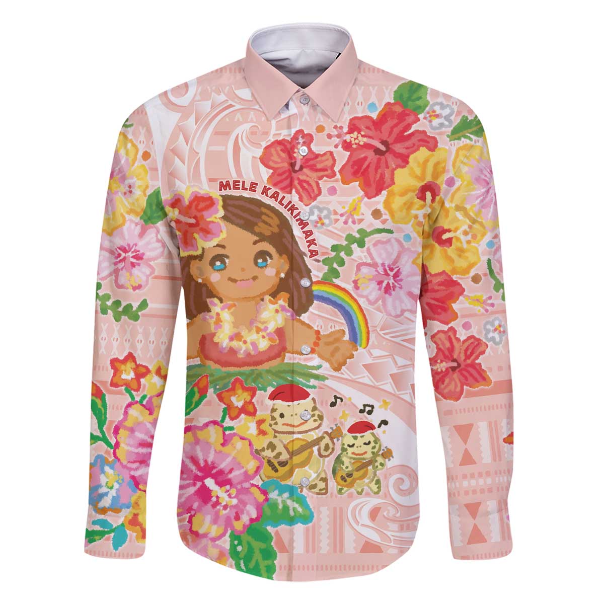 Aloha Hawaii Family Matching Off The Shoulder Long Sleeve Dress and Hawaiian Shirt Kawaii Mele Kalikimaka - Pastel Fever