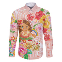Aloha Hawaii Family Matching Off The Shoulder Long Sleeve Dress and Hawaiian Shirt Kawaii Mele Kalikimaka - Pastel Fever