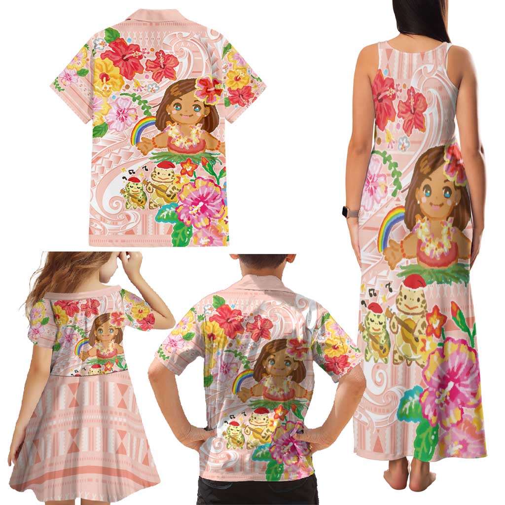 Aloha Hawaii Family Matching Tank Maxi Dress and Hawaiian Shirt Kawaii Mele Kalikimaka - Pastel Fever