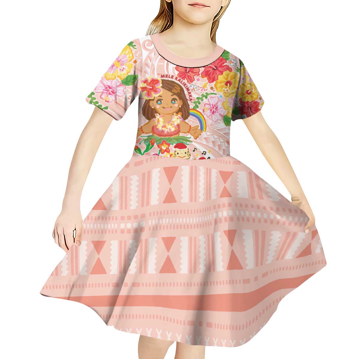 Aloha Hawaii Kid Short Sleeve Dress Kawaii Mele Kalikimaka - Pastel Fever