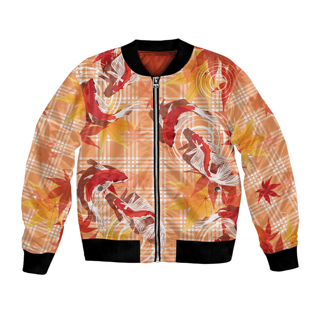 Orange Palaka Hawaii Aloha Bomber Jacket Koi Pond Mix Japanese Maple - Polynesian Pride