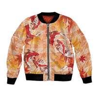 Orange Palaka Hawaii Aloha Bomber Jacket Koi Pond Mix Japanese Maple - Polynesian Pride