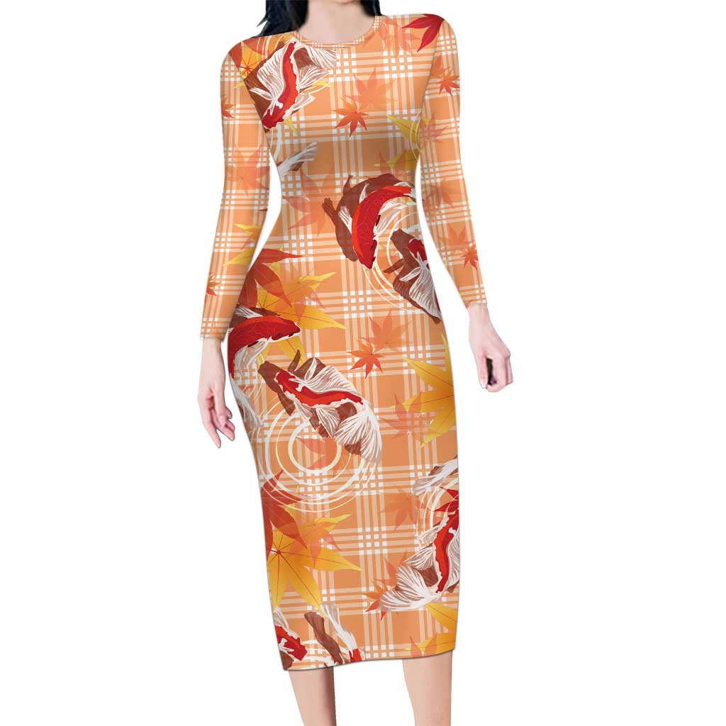 Orange Palaka Hawaii Aloha Family Matching Long Sleeve Bodycon Dress and Hawaiian Shirt Koi Pond Mix Japanese Maple - Polynesian Pride
