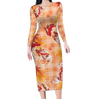 Orange Palaka Hawaii Aloha Family Matching Long Sleeve Bodycon Dress and Hawaiian Shirt Koi Pond Mix Japanese Maple - Polynesian Pride