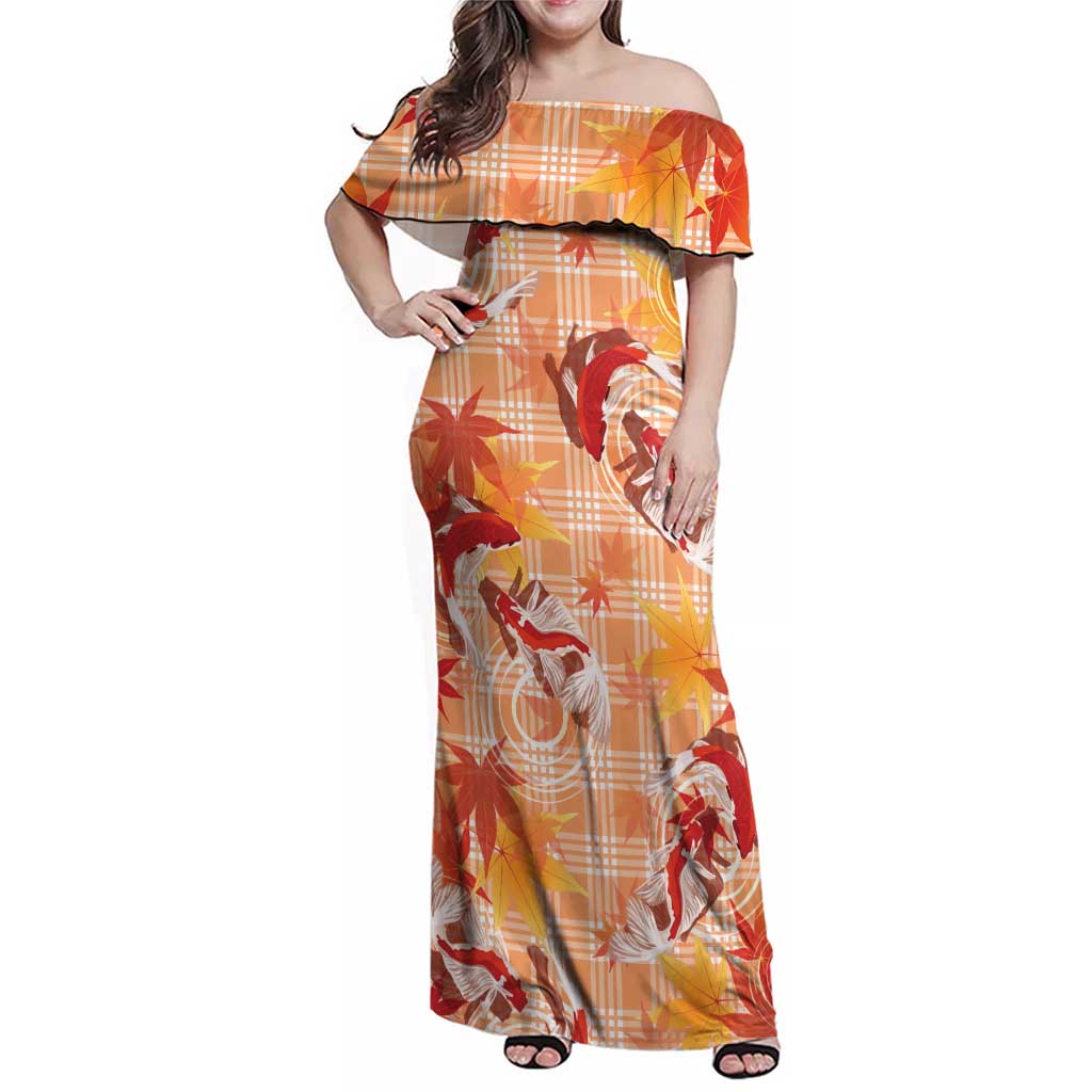 Orange Palaka Hawaii Aloha Family Matching Off Shoulder Maxi Dress and Hawaiian Shirt Koi Pond Mix Japanese Maple - Polynesian Pride