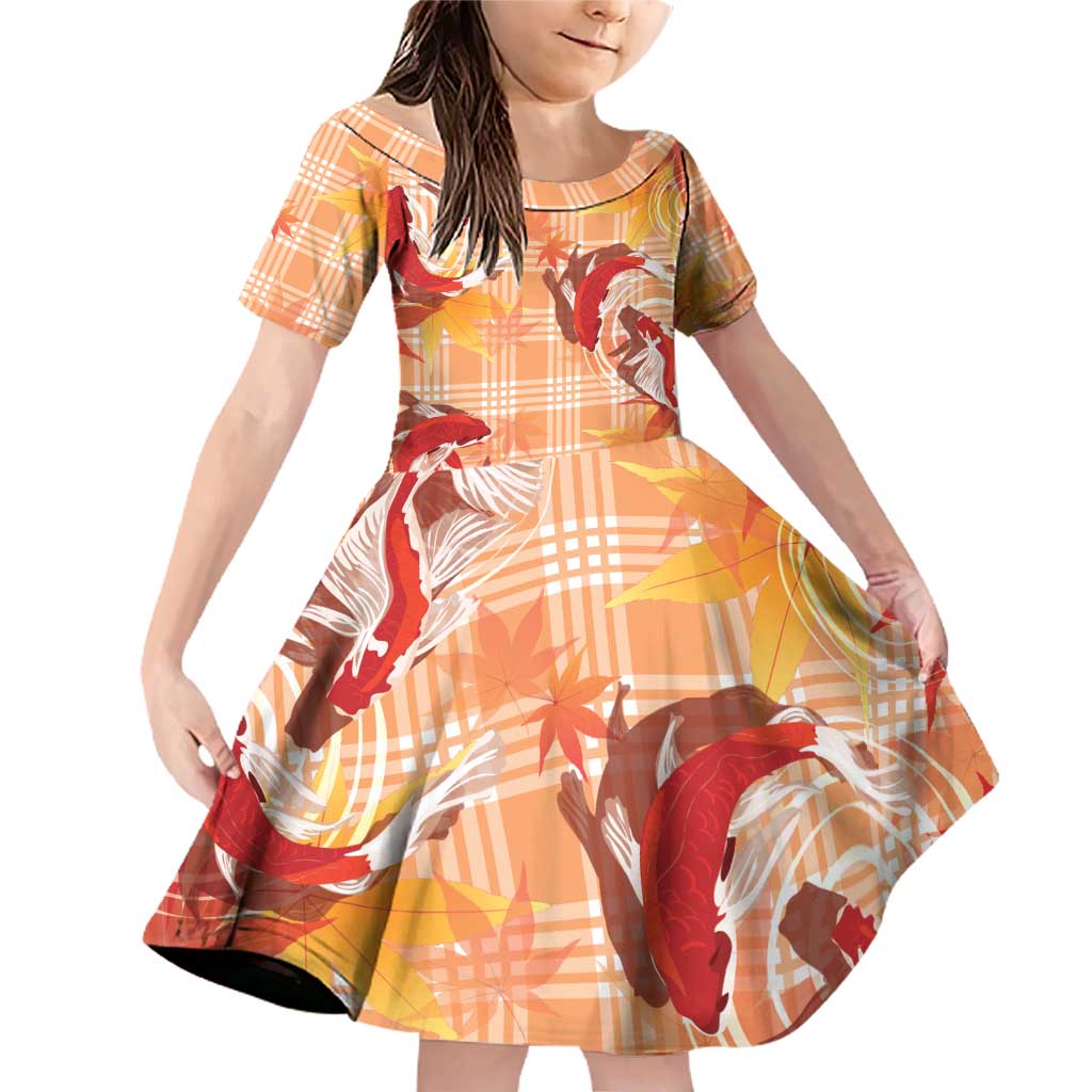 Orange Palaka Hawaii Aloha Family Matching Off Shoulder Short Dress and Hawaiian Shirt Koi Pond Mix Japanese Maple - Polynesian Pride