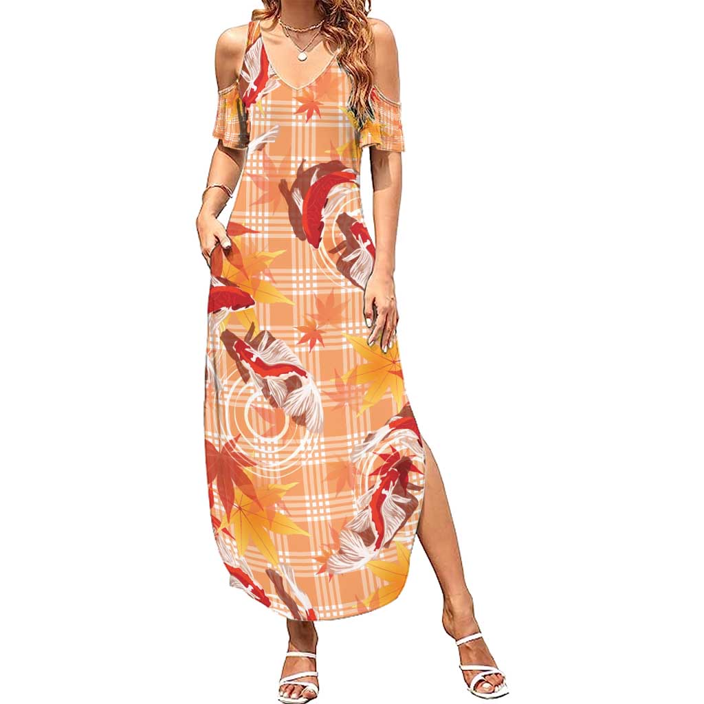 Orange Palaka Hawaii Aloha Family Matching Summer Maxi Dress and Hawaiian Shirt Koi Pond Mix Japanese Maple - Polynesian Pride