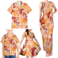 Orange Palaka Hawaii Aloha Family Matching Tank Maxi Dress and Hawaiian Shirt Koi Pond Mix Japanese Maple - Polynesian Pride